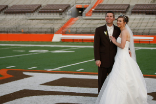 Falcon Flames, Mary Kay (Coulter) Inkrott '05, '06 and Andy Inkrott '06, married on November 14, 2009. The couple met at a football game at the Doyt in 2004.