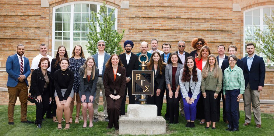 2023 Beta Gamma Sigma Group Photo in front of the Maurer Center on BGSU's campus.