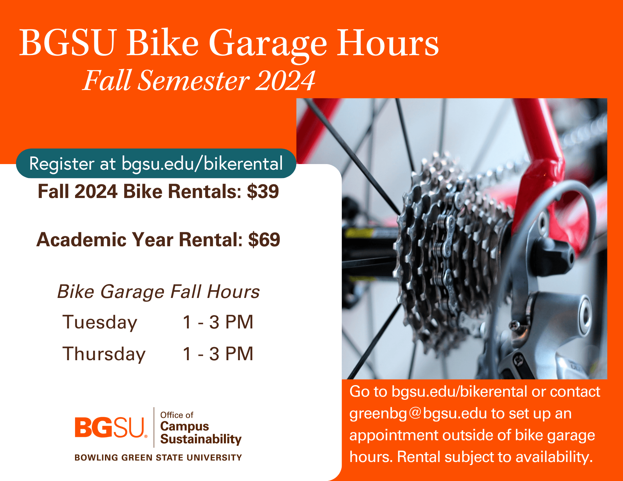 Bike Garage Hours (11 × 8.5 in) - BGSU Fall 2024 Rental