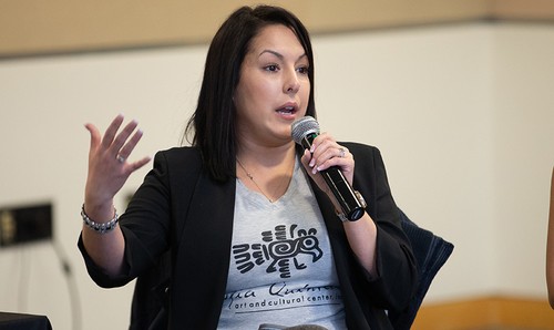 Taylor Balderas-Burciaga, Executive Director, Sofia Quintero Art and Cultural Center, at thematic panel on El Centro: Proposed New Center of Latin American, Caribbean, and Latinx Studies at BGSU.