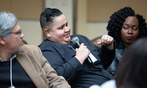 Outstanding Graduate Student Award winner Cindy J. Toscano at thematic panel on El Centro: Proposed New Center of Latin American, Caribbean, and Latinx Studies at BGSU.