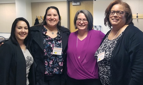 Taylor Balderas-Burciaga, Executive Director, Sofia Quintero Art and Cultural Center, Stephanie Serda, SMART Bilingual School, Prof. Susana Peña, Director, School of Cultural & Critical Studies, and Ana Brown, Interim Director, Office of Multicultural Affairs after the thematic panel on El Centro: Proposed New Center of Latin American, Caribbean, and Latinx Studies at BGSU.