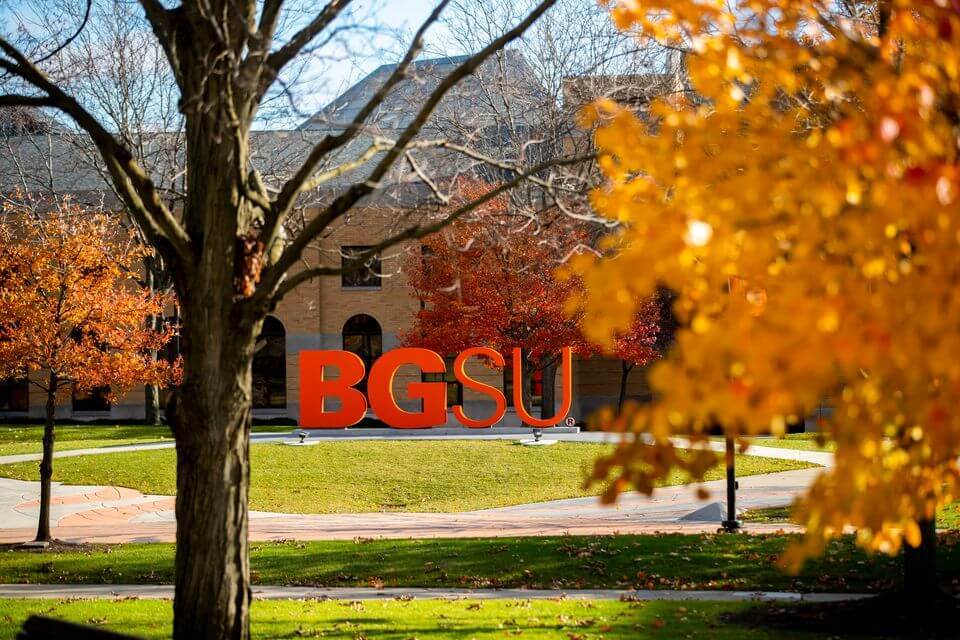 BGSU letters on campus in the fall