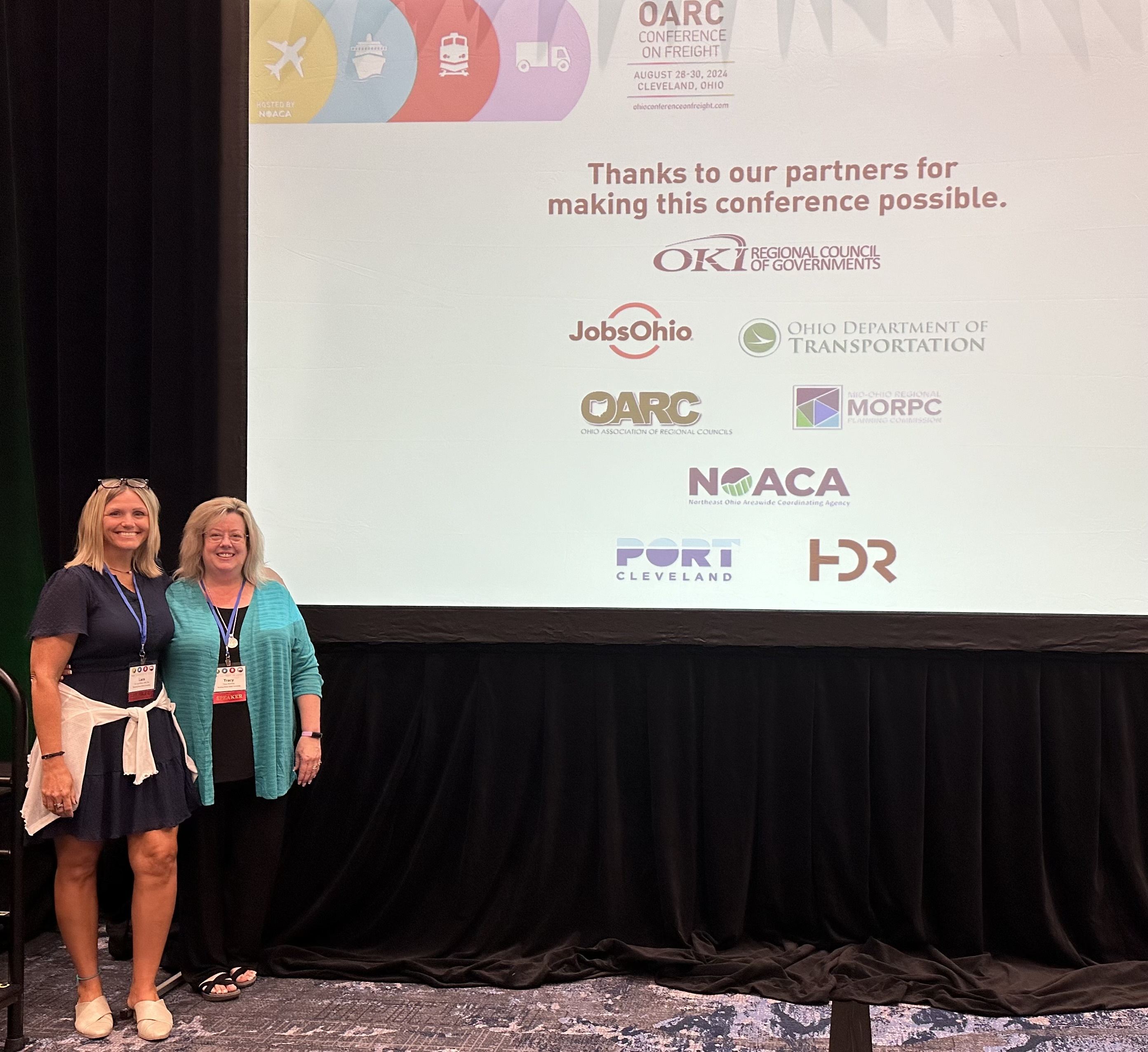 BGSU faculty members Lara Wilken (left) and Tracy McGinley presented at the OARC Conference on Freight in Cleveland, Ohio, in September 2024.