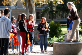 Prospective BGSU students learn about the University seal.