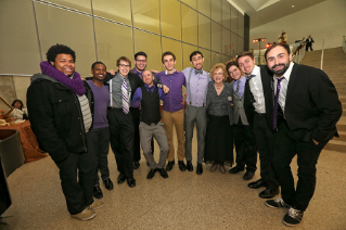 A cappella group Ten40  poses with President Mary Ellen Mazey at  Bravo! BGSU  - an evening celebrating the Arts and raising money for student scholarships.