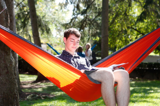 BGSU students take advantage of sunny days to study outside.