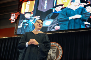 Emanuele Conti '89 offered  words of wisdom to BGSU’s most recent graduates during commencement ceremonies Dec. 18, 2015.