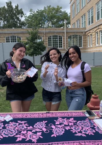 Three female students on BGSU campus