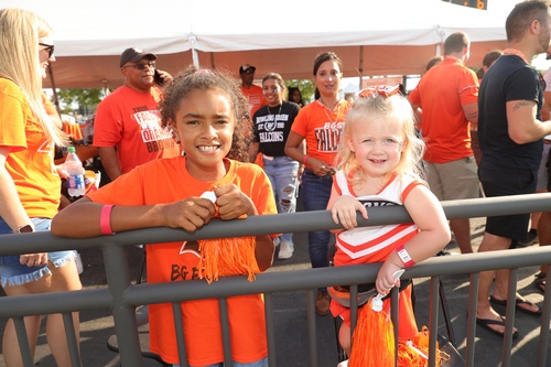 Two young girls smile 