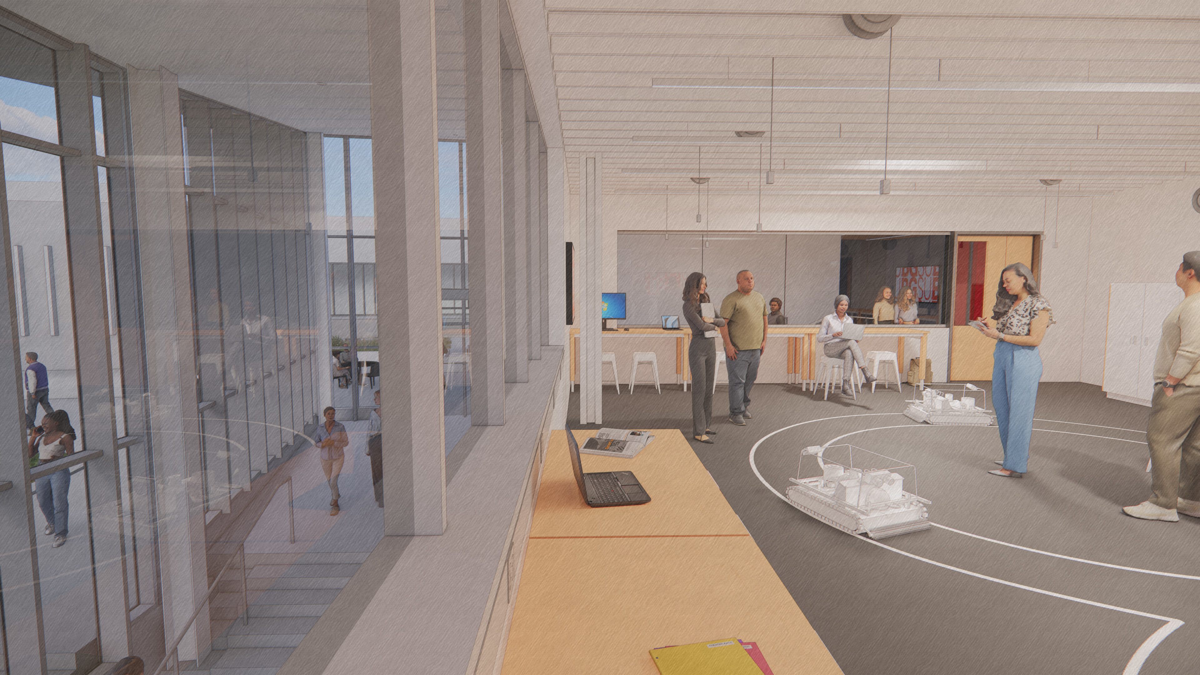 An artist's rendering of an experiential learning space in the BGSU Technology Engineering Innovation Center.
