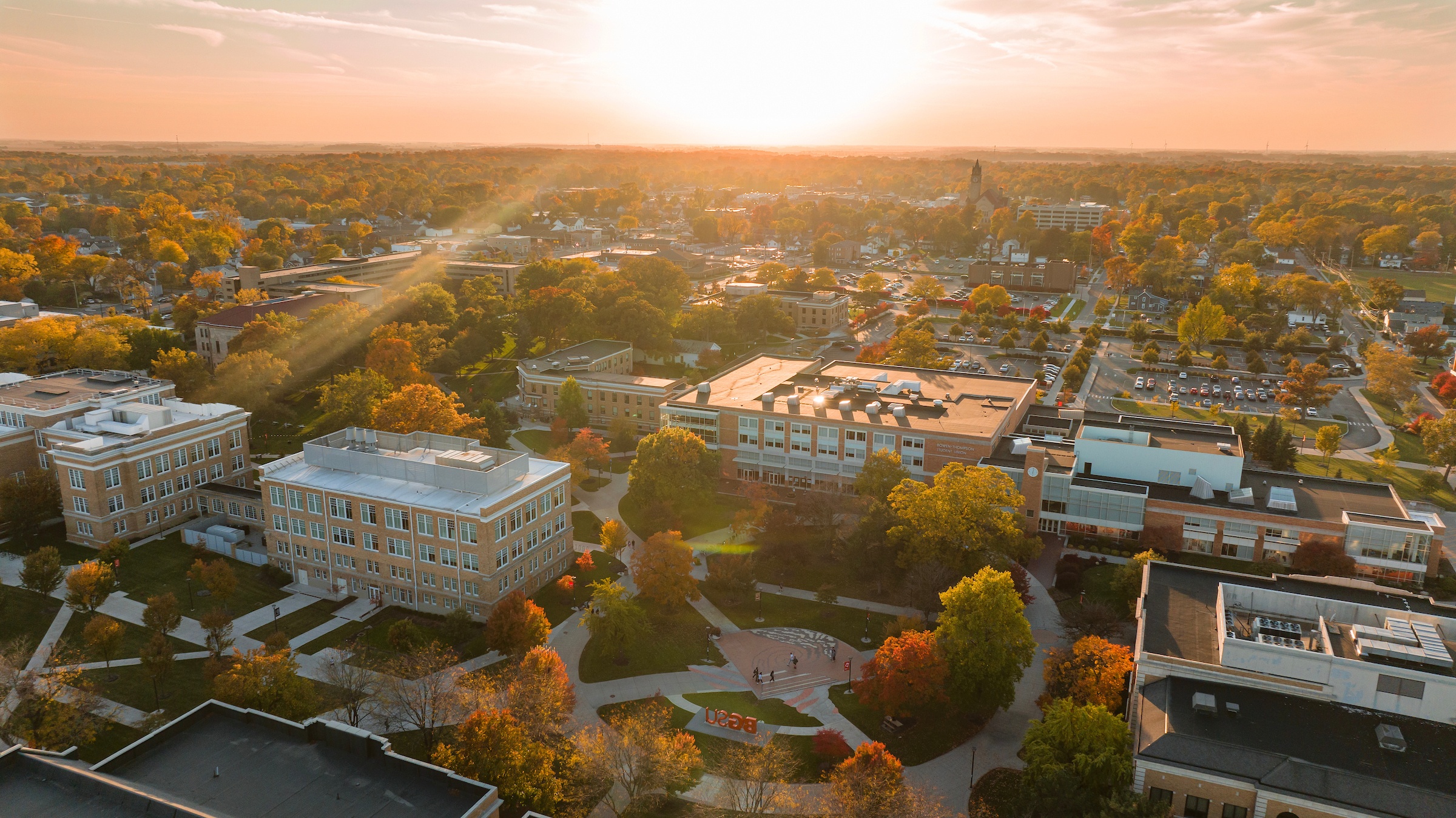 BGSU as seen from a drone in the fall