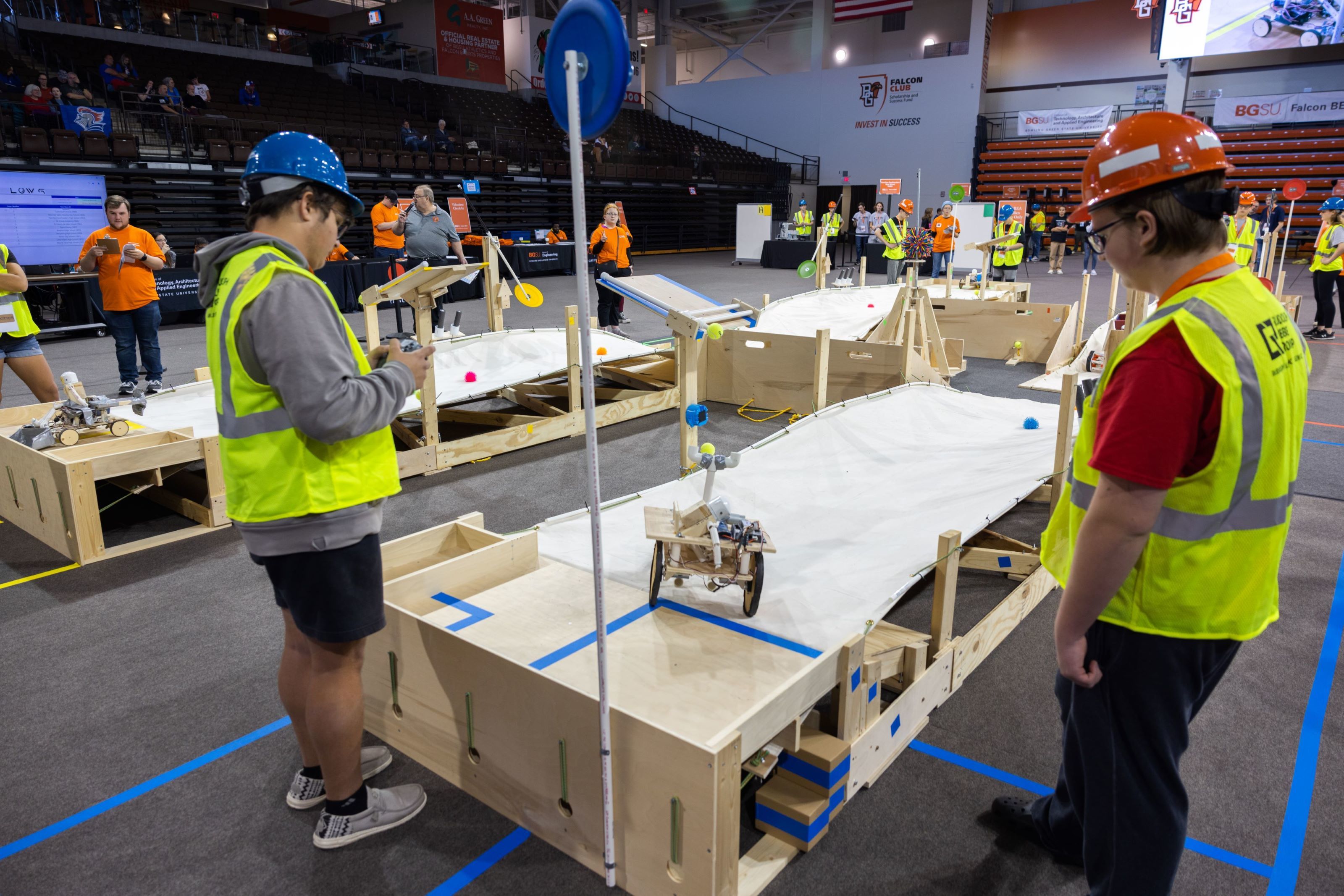 Students navigate robots through obstacle course