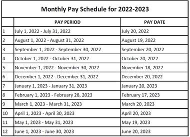 Monthly Pay Schedule