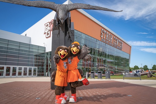 Mascots outside 