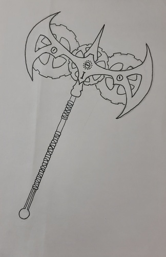 An ax made of clockwork pieces